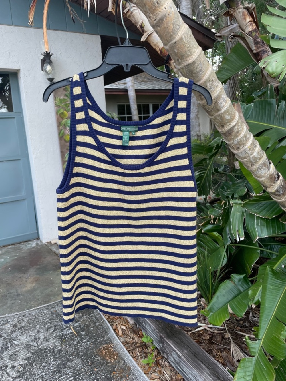 Ralph Lauren golden blue striped ribbon, neck, tank top